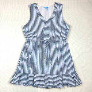 Draper James XL Blue White Striped Linen Blend Sleeveless Short Baby Doll Dress